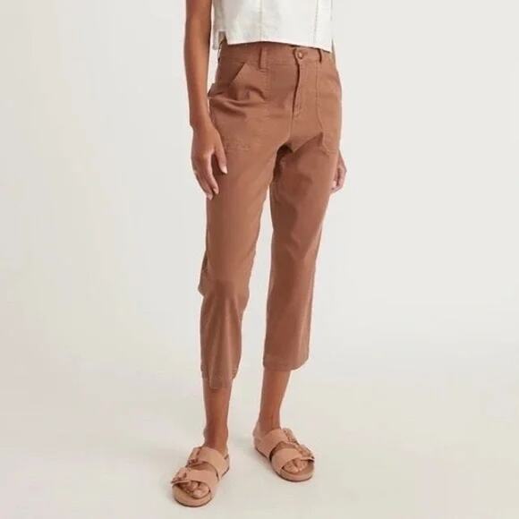 Marine Layer Pants - Marine Layer Maya Slim Straight Utility Pant 10 Washed Out Brown Crop Bottom